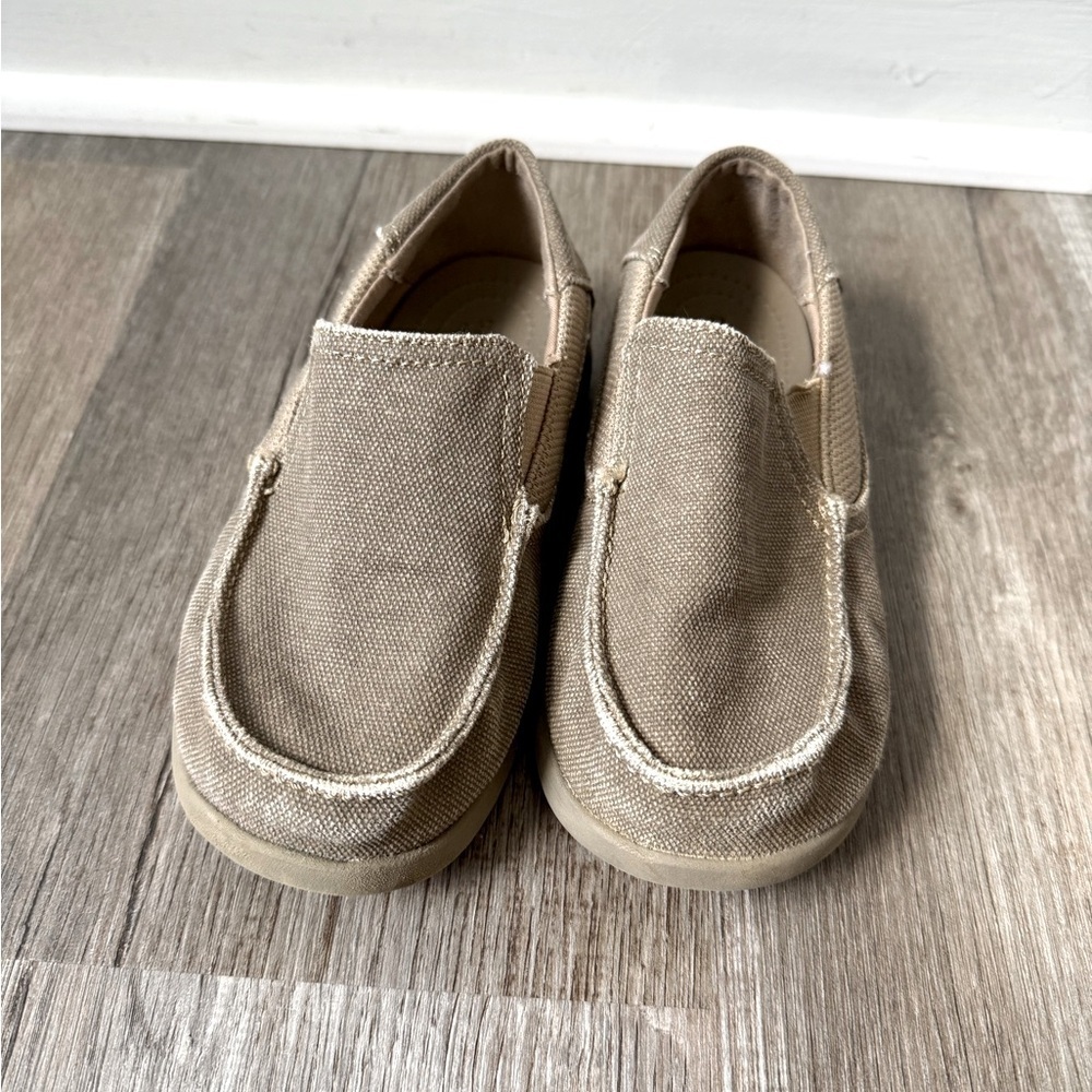 Crocs Santa Cruz Loafers Canvas Slip On Shoes Kids Toddlers Beige Tan Size 12